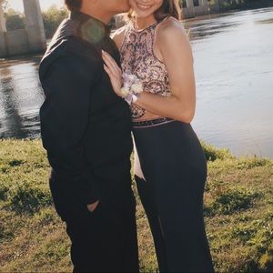 Sherri Hill two piece Gunmetal/pin dress